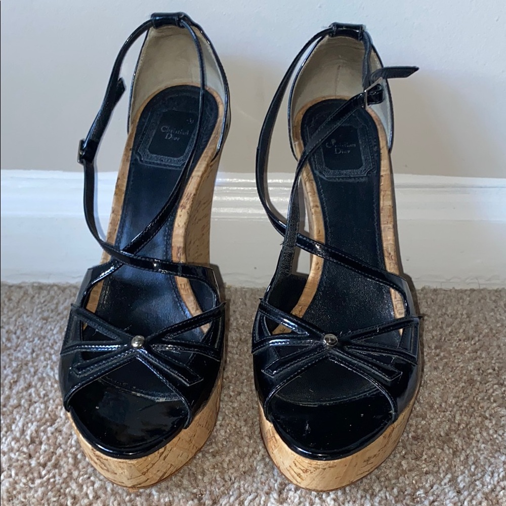 Christian Dior | Black Patent leather Platform Wedge Sandals